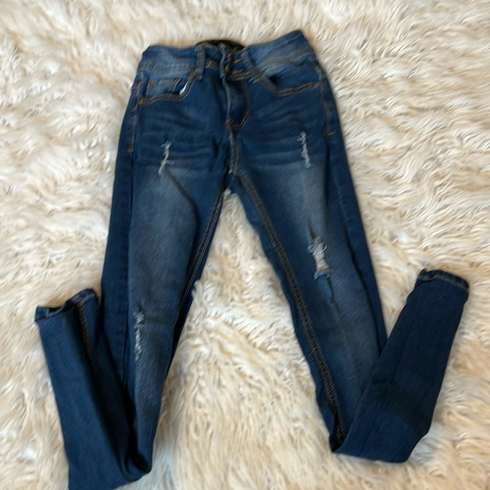 Dark blue ripped skinny jeans, size 0